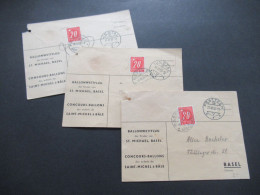 Schweiz 1953 / 3x PK Ballonwettflug Der Kinder Von St. Michael Basel / 2x Stempel Liestal Und 1x Pratteln - Briefe U. Dokumente