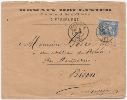 Delcampe - FRANCE 1877 Type SAGE 25c PERIGUEUX Dordogne Pour Bizon Via BERGERAC Et Tàd MONPAZIER - 1876-1898 Sage (Type II)