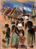 Gouache Originale D'Henri St Clair (1899-1990) "la Place Du Marché" - Gouaches