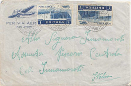 1L Plane Over Bridge (2) 1939 Addis Ababa Arrivi-Partenze Airmail To Peschiera, Italy.  Creases And Wrinkles. - Eritrea