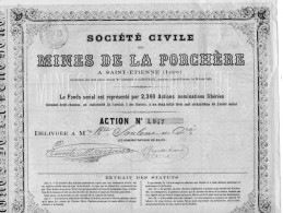 SOCIETE CIVILE DES MINES DE LA PORCHERE- ST ETIENNE LOIRE - ACTION N° 1947 SUR 2300 -  ANNEE 1865 - Mines