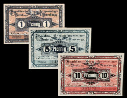 # # # Set 3 Banknoten KGL Im Bereich Des XVIII. Armee-Korps (PoW) 1, 5 Und 10 Pfennig 1917 UNC # # # - Behelfszahlungsmittel - Dt. Wehrmacht