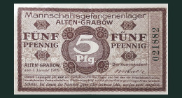 # # # Banknote Mannschaftsgefangenenlager Alten-Grabow (PoW) 5 Pfennig 1916 AU # # # - Behelfszahlungsmittel - Dt. Wehrmacht