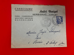 Herbignac * Carrosserie André DENIGOT Forge Charronnage Machines Agricoles * Enveloppe Publicitaire 1953 - Herbignac