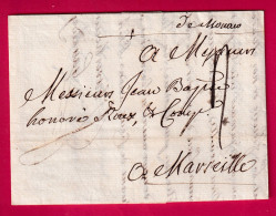MARQUE MANUSCRIT DE MONACO 1742 ACHEMINEE DE PORTO MAURIZIO PORT MAURICE ITALIE POUR MARSEILLE LETTRE - ...-1885 Prephilately