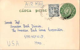 Delcampe - 4d Coat Of Arms On 2d Harp Postal Card C1947 Beal Atha Longphirt Airmail To Springfield, Mass. - Briefe U. Dokumente