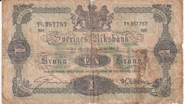 Delcampe - BILLETE DE SUECIA DE 1 KRONA DEL AÑO 1921  (BANKNOTE) - Suède