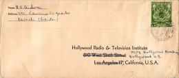 4A Moslem Leaf Pattern 1951 Karachi Sadar To Hollywood, Calif.  Toning.  LEGAL SIZE - Pakistan