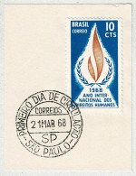 Brasilien / Brasil 1968, Ersttagstempel Menschenrecht / Droit Humanitaire / Human Rights Sao Paulo - Autres & Non Classés
