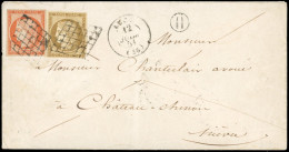 Obl. 1 + 5 -  10c. Bistre-jaune + 40c. Orange Obl. Grille S/lettre Frappée Du CàD De LUZY Du 12 Juin 1851 à Destination  - 1849-1850 Ceres