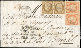 Obl. 1 + 5 -  Paire Du 40c. Bistre-jaune + Paire Du 10c. Orange Obl. PC 2388 S/lettre Frappée Du CàD De PAU Du 7 Juin 18 - 1849-1850 Ceres
