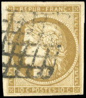 Obl. 1b -  10c. Bistre-verdâtre. Obl. Grille. 3 Grandes Marges. SUP. - 1849-1850 Ceres