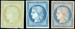 (*) 2 + 3 + 4 -  3 Essais : 15c. Bistre S/vert + 20c. Bleu S/bleu + 25c. Bleu S/rose. SUP. - 1849-1850 Ceres