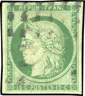 Obl. 2 -  15c. Vert. Obl. Gros Points. Effigie Dégagée. SUP. - 1849-1850 Ceres