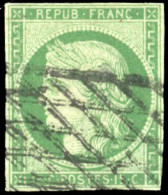 Obl. 2 -  15c. Vert. Obl. Grille Sans Fin. Un Filet Effleuré. TB. - 1849-1850 Ceres