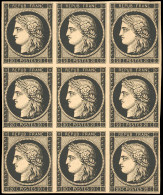 (*) 3 -  20c. Noir S/jaune. Tirage De Mise En Train. Bloc De 9. SUP. R. - 1849-1850 Ceres
