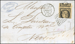Obl. 3 -  20c. Noir S/jaune,1 Tiers + 2 Tiers, Obl. Grille S/devant De Lettre Frappée Du CàD De ROUEN Du 7 Mars 1850 à D - 1849-1850 Ceres