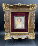 Augusta STROBEL - Miniature Portrait XIXe Signé Silvano Fait En Italie 7x9cm Cadre 20x22cm #240189 - Autres & Non Classés