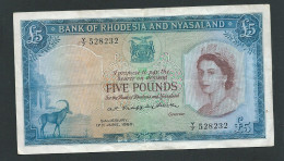 Billet  Rhodesia & Nyasaland 5 Pounds 1956 -1960  - Salisbury 17 Th June 1960 - Y/7 528232 -  Laura 12120 - Rhodesia