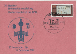 Delcampe - Germany DDR 1981 XI. Berliner Briefmarkenausstellung BEBRIA, Berlin, Stamp Exhibition - Maximumkarten (MC)