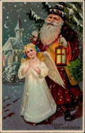 Weihnachtsmann Engel Präge-AK I-II Pere Noel Ange - Other & Unclassified