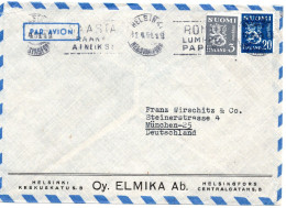82581 - Finnland - 1951 - 20Mk Wappen MiF A LpBf HELSINKI -> Westdeutschland - Briefe U. Dokumente