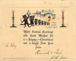 Embossed Black Cats Silhouettes Christmas Art Nouveau Greetings Card - Motif 'Noel'