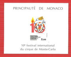 Monaco:10EME FESTIVAL INTER.DU CIRQUE Bloc Feuillet N° 29 A /neuf Sans Charniere /MNH/** Non Dentelé  Imperforated - Errors And Oddities