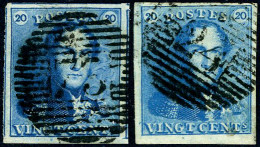 Oblitéré N° 2, 20c Bleu X 2 Exemplaires De Nuances Différentes, Marges énormes ! Luxe RR - Other & Unclassified