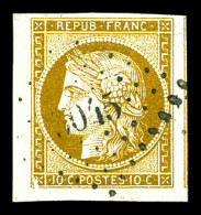 N°1, 10c Bistre-jaune Obl Pc 3045, Grandes Marges Avec Voisin à Droite Et Petit Bdf, SUP (signé Calves/certificat)  Qual - 1849-1850 Ceres