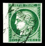 N°2b, 15c Vert-foncé Obl Grille Sans Fin, Bord De Feuille Latéral. SUP (signé Calves/certificat)  Qualité: Oblitéré - 1849-1850 Ceres
