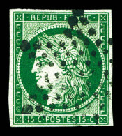 N°2b, 15c Vert-foncé, Très Jolie Nuance. TTB (signé Scheller/certificats)  Qualité: Oblitéré  Cote: 1350 Euros - 1849-1850 Ceres