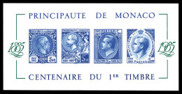 N°33, Centenaire Du 1er Timbre: épreuve Collective En Bleu Avec Cachet 'Musée Du TP Palais De Monaco' Au Verso, TTB. R.R - Blocks & Sheetlets