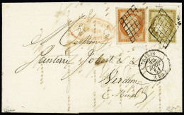 Lettre N°1b 10c Bistre-verdâtre +n°5 40c Orange Obl. Grille Sur Lettre De Paris 16.08.1851 Pour Verdun, TTB, 2è échelon  - 1849-1850 Ceres