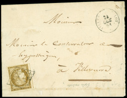 Lettre N°1c 10c Bistre-verdâtre, Bien Margé, Encadré Par Deux Voisins, Obl. Grille Sur LSC Locale De Villleuve-s-Lot 185 - 1849-1850 Ceres