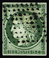 Obl N°2 15c Vert, Obl. Losange De 81 Points Des Rebuts, Sans Les Amincis Habituels, TTB. Signé A.Brun - 1849-1850 Ceres