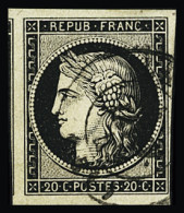 Obl N°3 20c Noir Sur Jaune, Obl. CàD T15 Laval (Mayenne) 4 Janv. 1849, Voisin à Gauche, TB. Signé JF.Brun - 1849-1850 Ceres