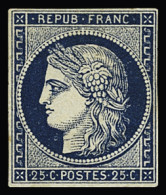 * N°4a 25c Bleu Foncé, Gomme Mate, Sinon TB, Cert. A.Diena Et E. Diena - 1849-1850 Ceres
