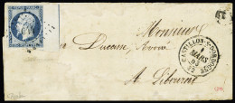Lettre N°10b 25c Bleu, Grand BDF Avec Filet D'encadrement OBL PC 644 + T15 "Castillon-s-Dordogne 32" (1853) Sur Lettre,  - 1852 Louis-Napoleon