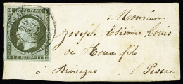 Lettre N°11 1c Olive, Bien Margé, Obl. Càd Pessac 1862 Sur Petite Bande D'imprimé Local, TB, Rare - 1853-1860 Napoleon III