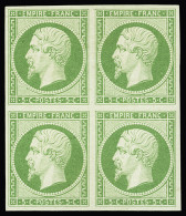 *,bloc De 4 N°12 5c Vert En Bloc De 4, Neuf Légère Charnière, TTB, R. Cert. JF.Brun - 1853-1860 Napoleon III