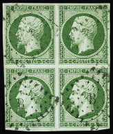 Obl,bloc De 4 N°12 5c Vert, Bloc De 4,  Obl. Losange B, Bien Margé, Petite Froissure Et Léger Pelurage Sur Un Ex. Sinon  - 1853-1860 Napoleon III