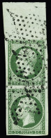 Obl N°12b 5c Vert Foncé, Paire Verticale Avec Bord De Feuille, Obl. étoile, SUP. Signé JF.Brun - 1853-1860 Napoleon III