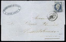 Lettre N°14A 20c Bleu Piquage Susse Obl. PC 1818 Sur Lettre De Lyon 19.06.62 Pour Montélimar, B/TB - 1853-1860 Napoleon III