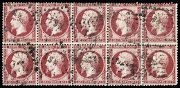 Obl N°24a 80c Rose Foncé, Exceptionnel Bloc De 10 Obl. Losange KS1, TTB. Signé Scheller - 1862 Napoleon III