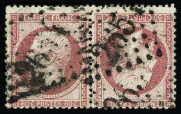 Obl,tête-bêche N°24b 80c Rose En Paire TETE-BECHE Verticale Obl. GC 2654 De Nevers (Nièvre)    , TB. Signé A.Brun - 1862 Napoleon III