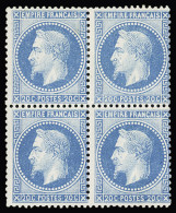 **,*,bloc De 4 N°29A 20c Bleu Type I En Bloc De 4, La Paire Du Bas Neuve Sans Charnière, Très Frais, TB. Signé A.Brun (c - 1863-1870 Napoleone III Con Gli Allori