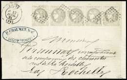 Lettre N°41B 4c Gris, Bande De Cinq Bien Margée, Obl. GC 2116 Sur Lettre De Luçon (Vendée) 12.04.1871 Pour La Rochelle,  - 1870 Bordeaux Printing