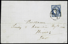 Lettre Rarissime Cachet De Brigade A Sur N°45A Sur Lettre Datée De Cérilly 16 Mars 1871 Pour Nimes (arr.18.03), TB, Pièc - 1870 Bordeaux Printing