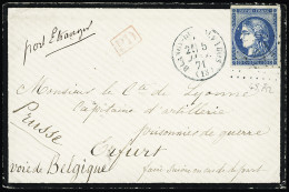 Lettre N°45B 20c Bleu Obl. GC Sur Env. De Deuil De Blangy-le-Chateau 5.01.1871 Pour Un Officier  Prisonnier De Guerre En - 1870 Bordeaux Printing
